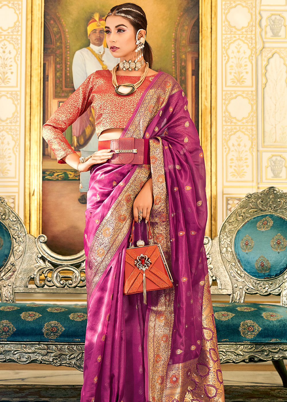 Mystic Pearl Purple Woven Banarasi Organza Silk Saree