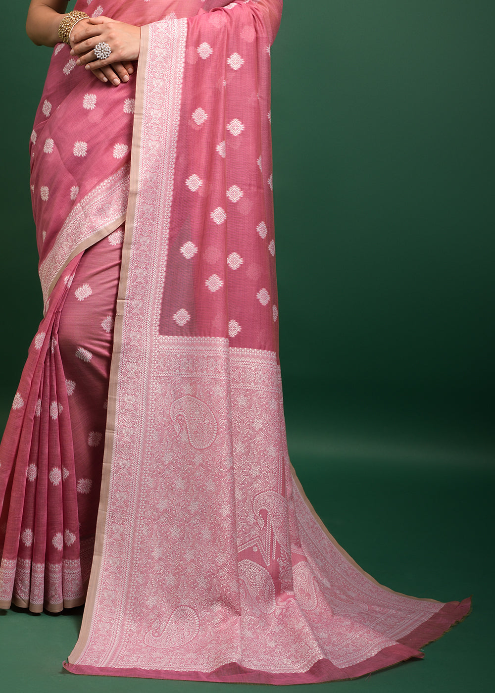 Mauvelous Pink Chikankari Chanderi Cotton Woven Saree