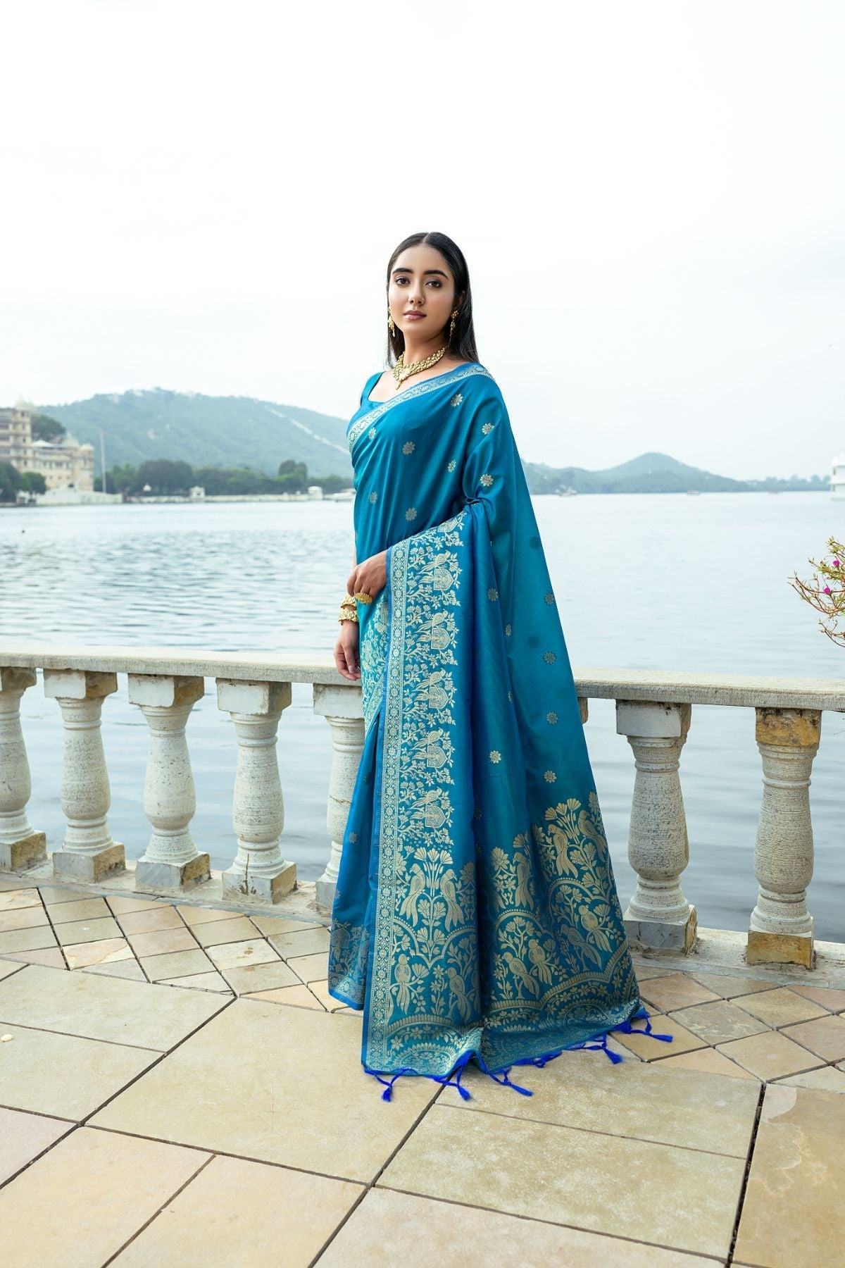 Bahama Blue Banarasi Soft Silk Saree