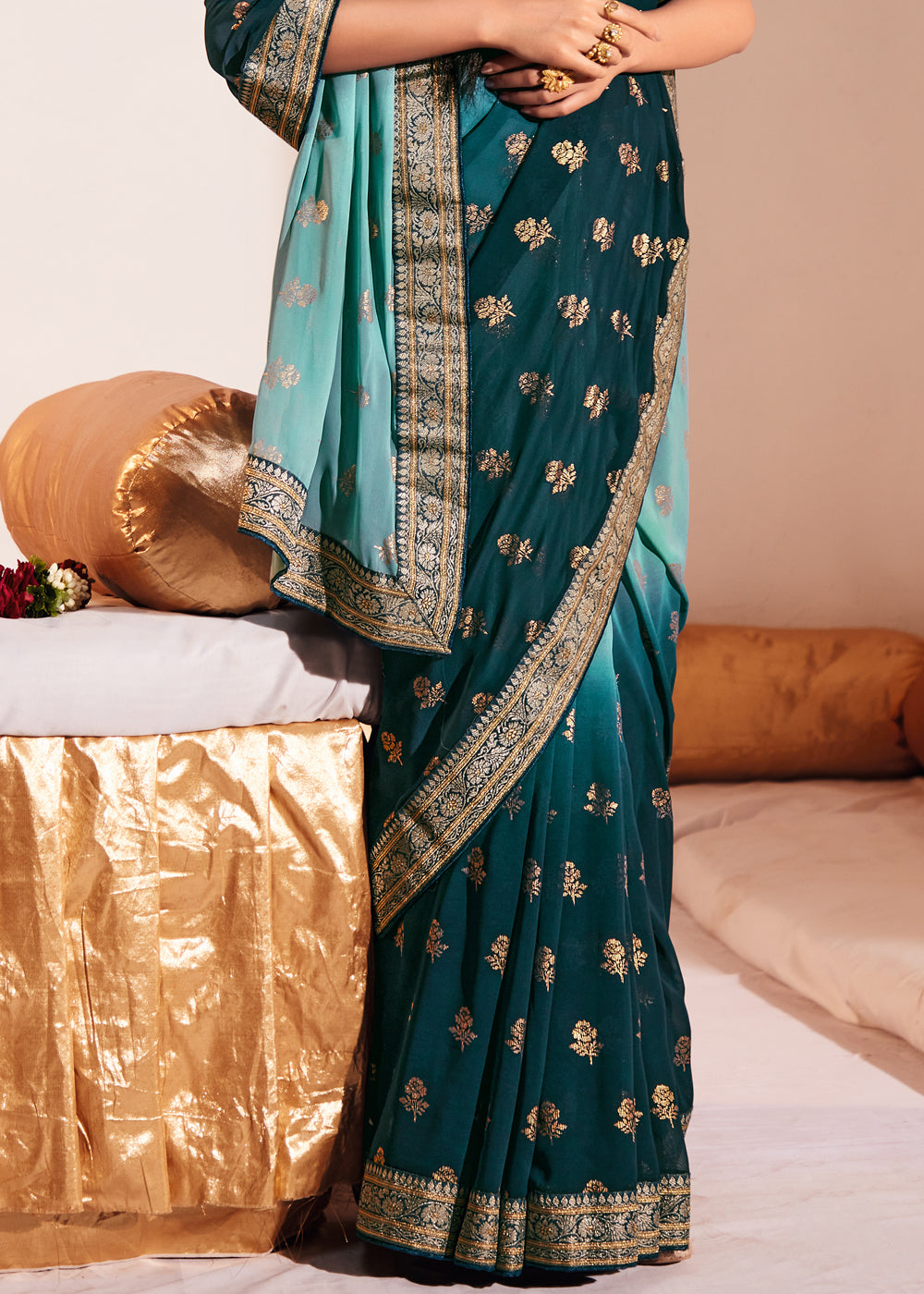 Keppel Blue Woven Georgette Silk Saree