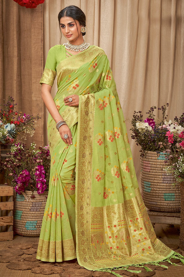 Peridot Green Cotton Saree