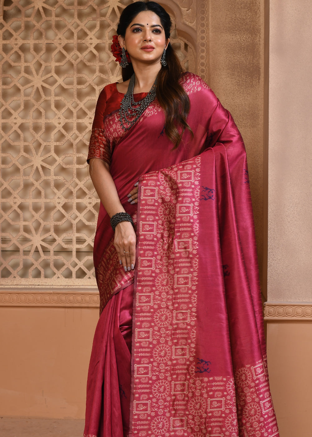 Stiletto Red Woven Handloom Cotton Saree