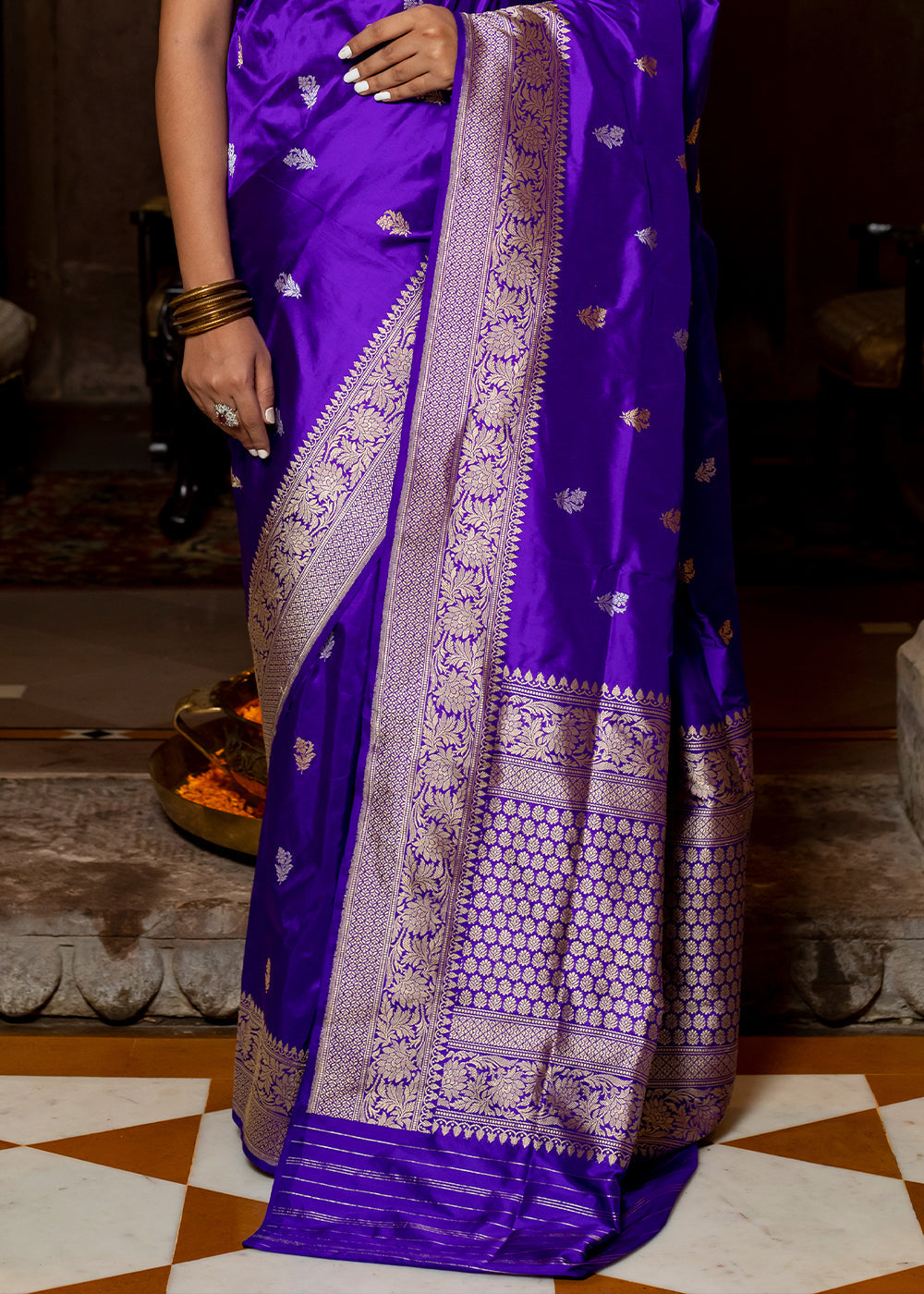 Grape Blue Hand Woven Katan Pure Silk Saree