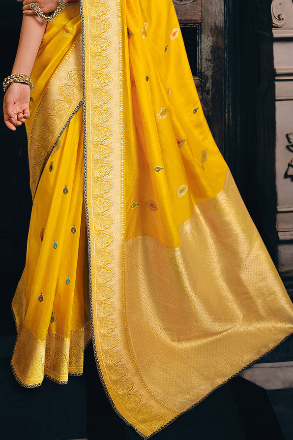 Saffron Yellow Zari Woven Banarasi Saree