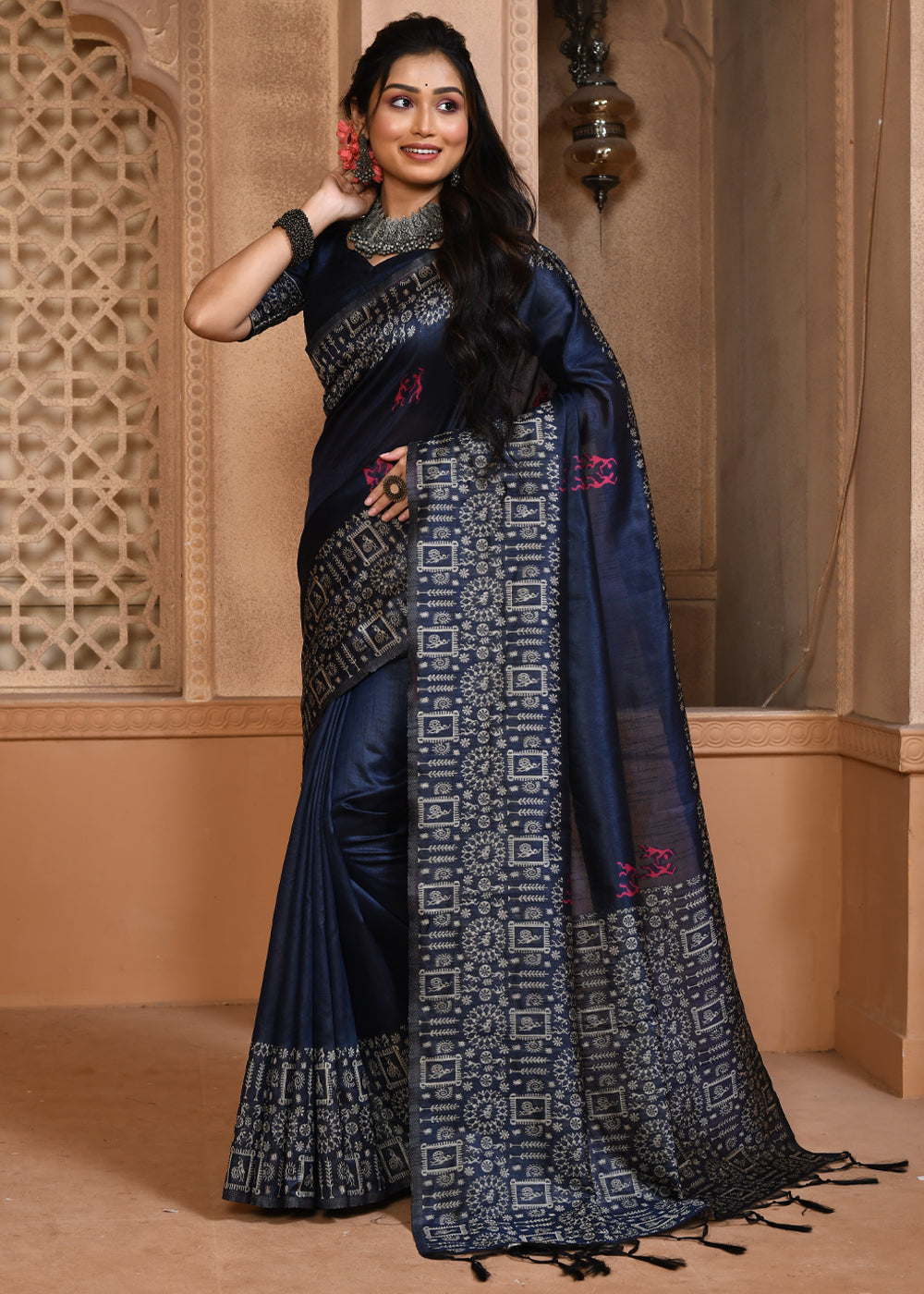 Mine Shaft Blue Handloom Pure Cotton Saree