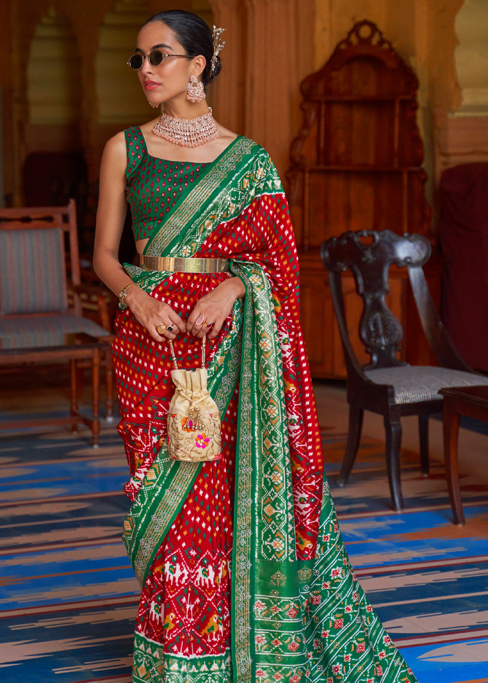 Tamarillo Red Patola Saree