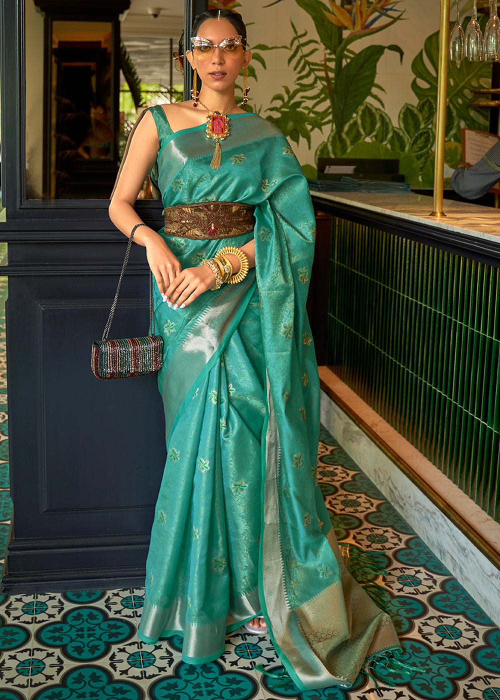 Jungle Green Woven Organza Silk Saree