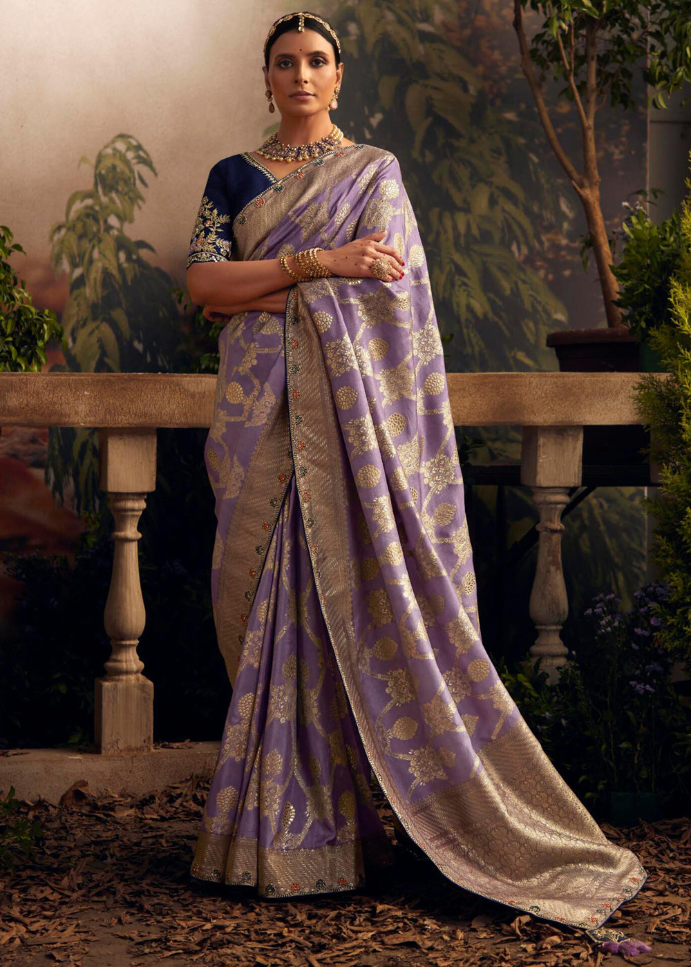 Falcon Lavender Woven Banarasi Designer Silk Saree