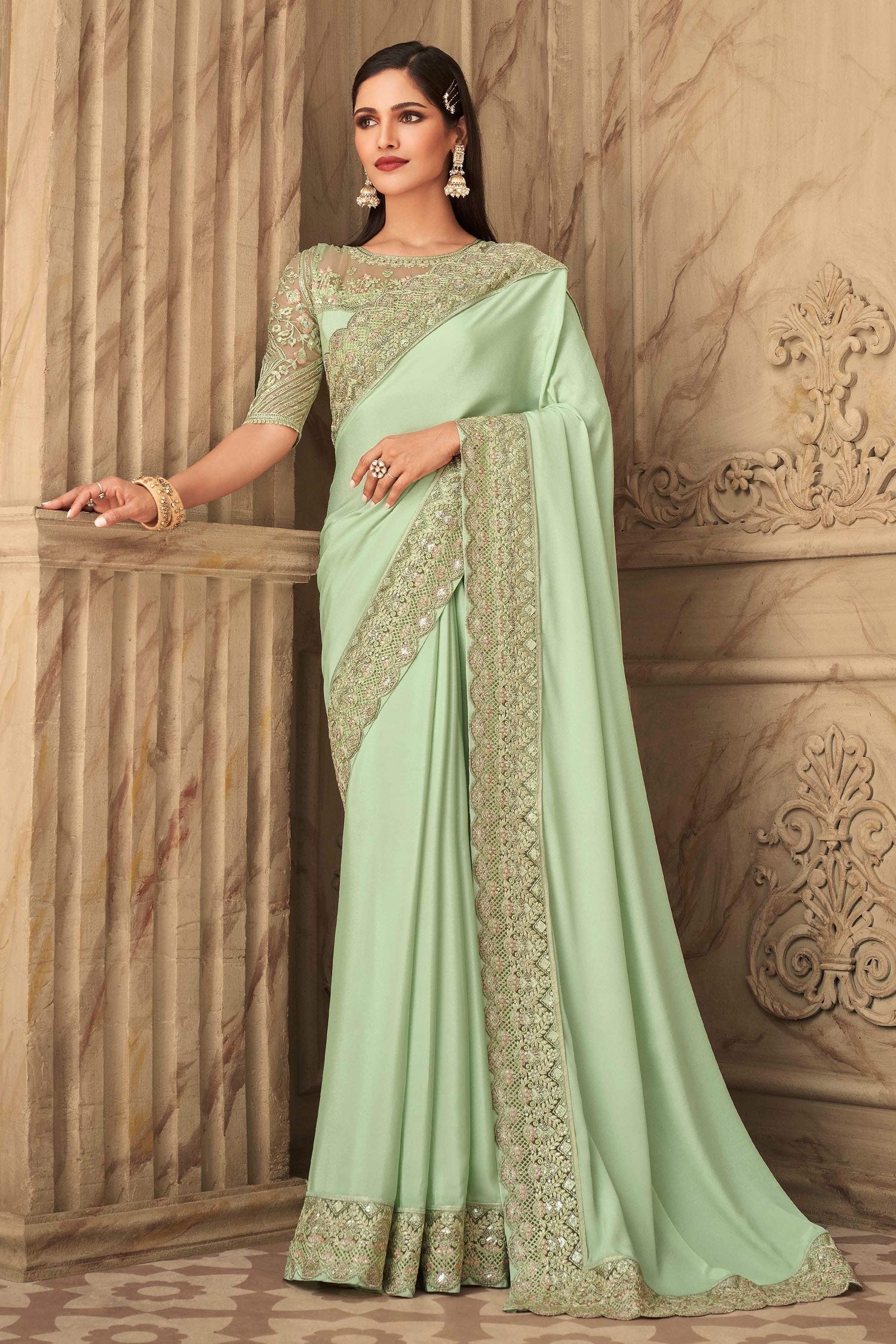 Sprout Green Designer Silk Saree