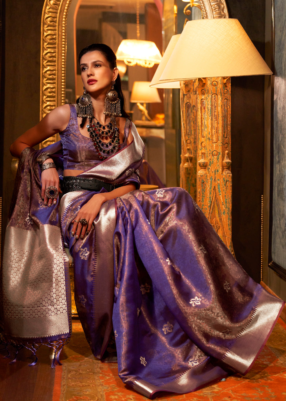 Razzmic Berry Purple Dual Tone Banarasi Organza Silk Saree