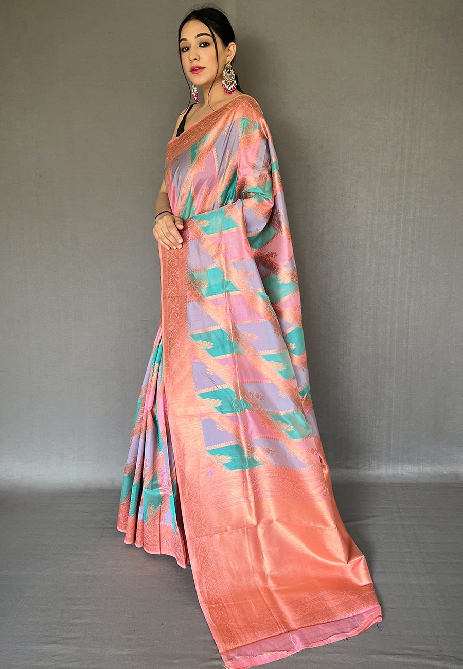 Blossom Purple Copper Zari Woven Organza Saree