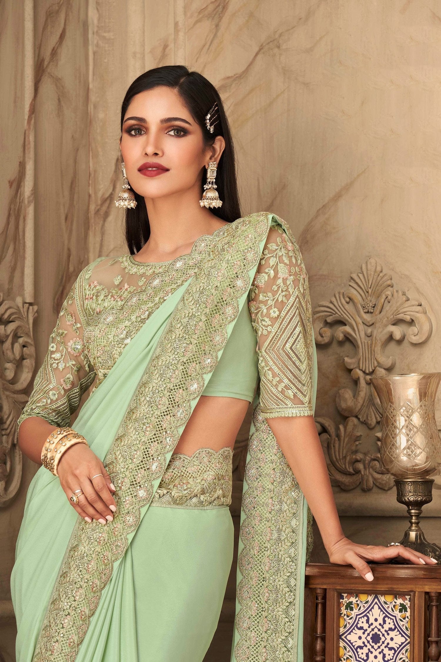 Sprout Green Designer Silk Saree