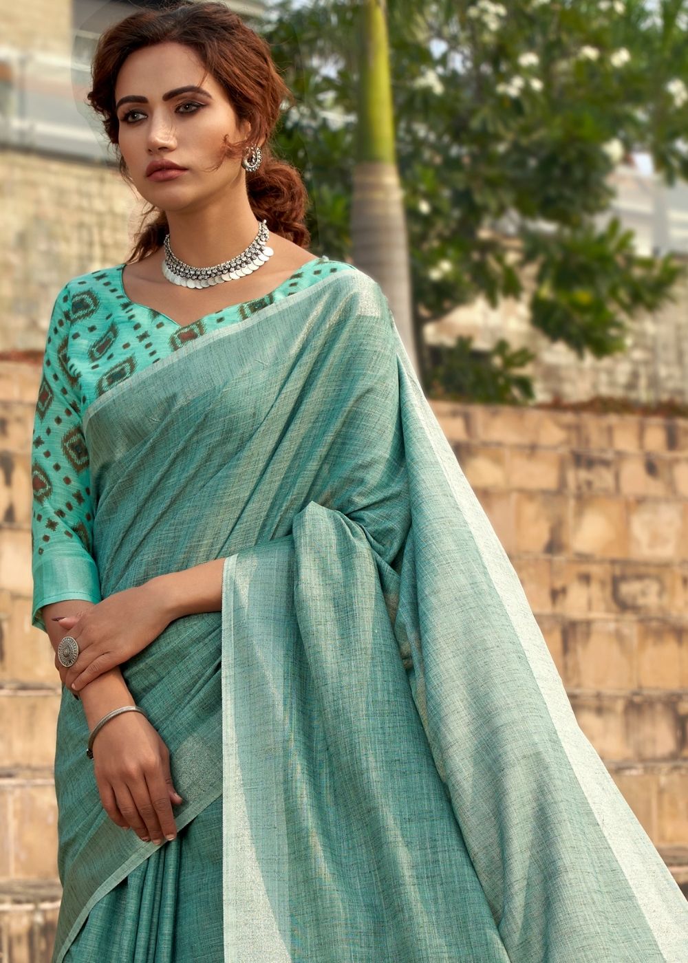 Viridian Green Soft Linen Silk Saree