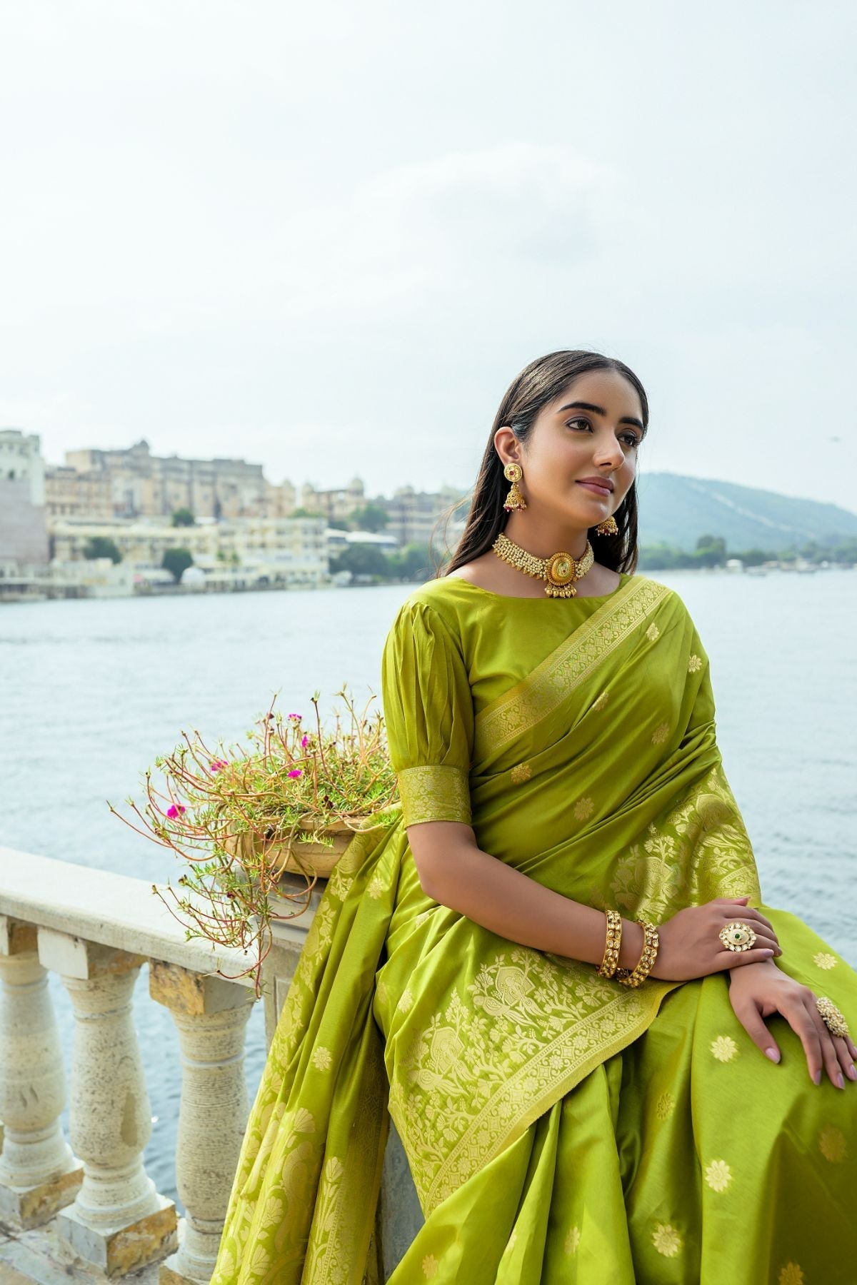 Alpine Green Banarasi Soft Silk Saree