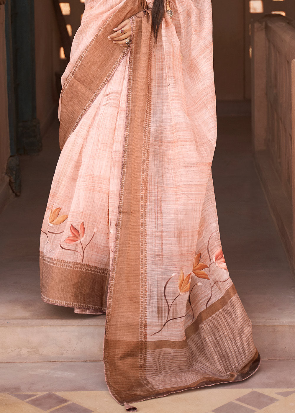 Fair Pink Printed Kora Silk Saree