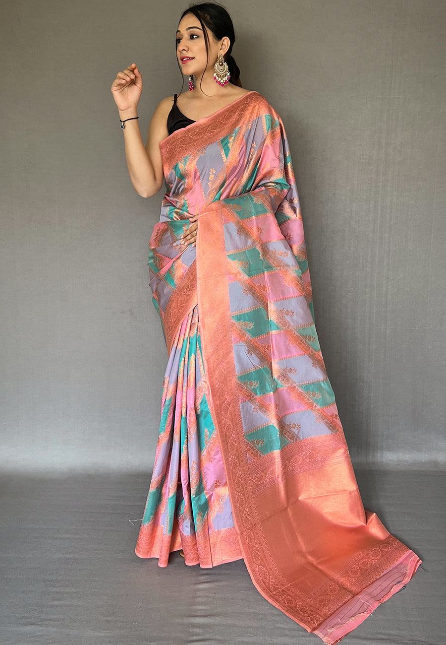 Blossom Purple Copper Zari Woven Organza Saree