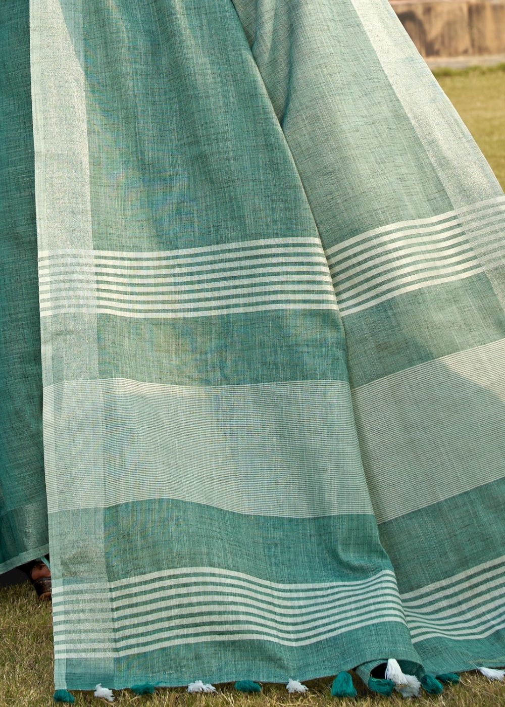 Viridian Green Soft Linen Silk Saree