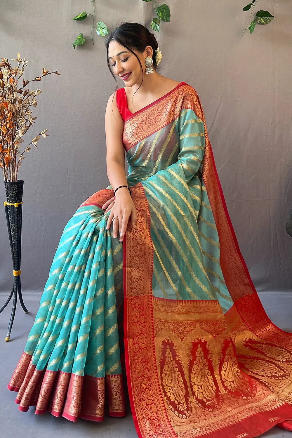 Oxley Blue Zari Woven Organza Saree