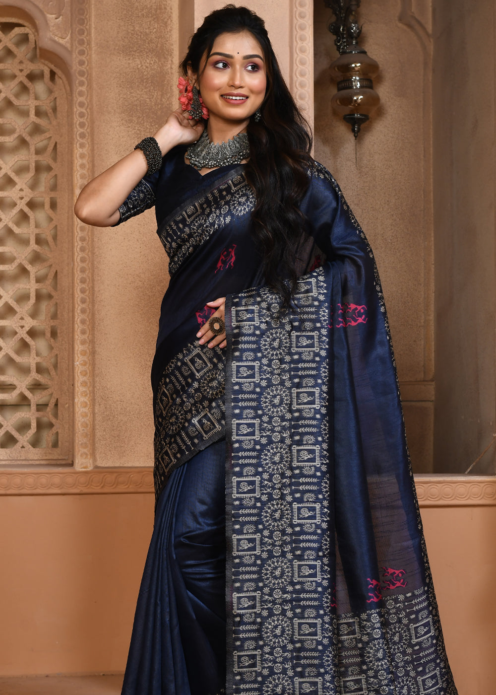 Mine Shaft Blue Handloom Pure Cotton Saree