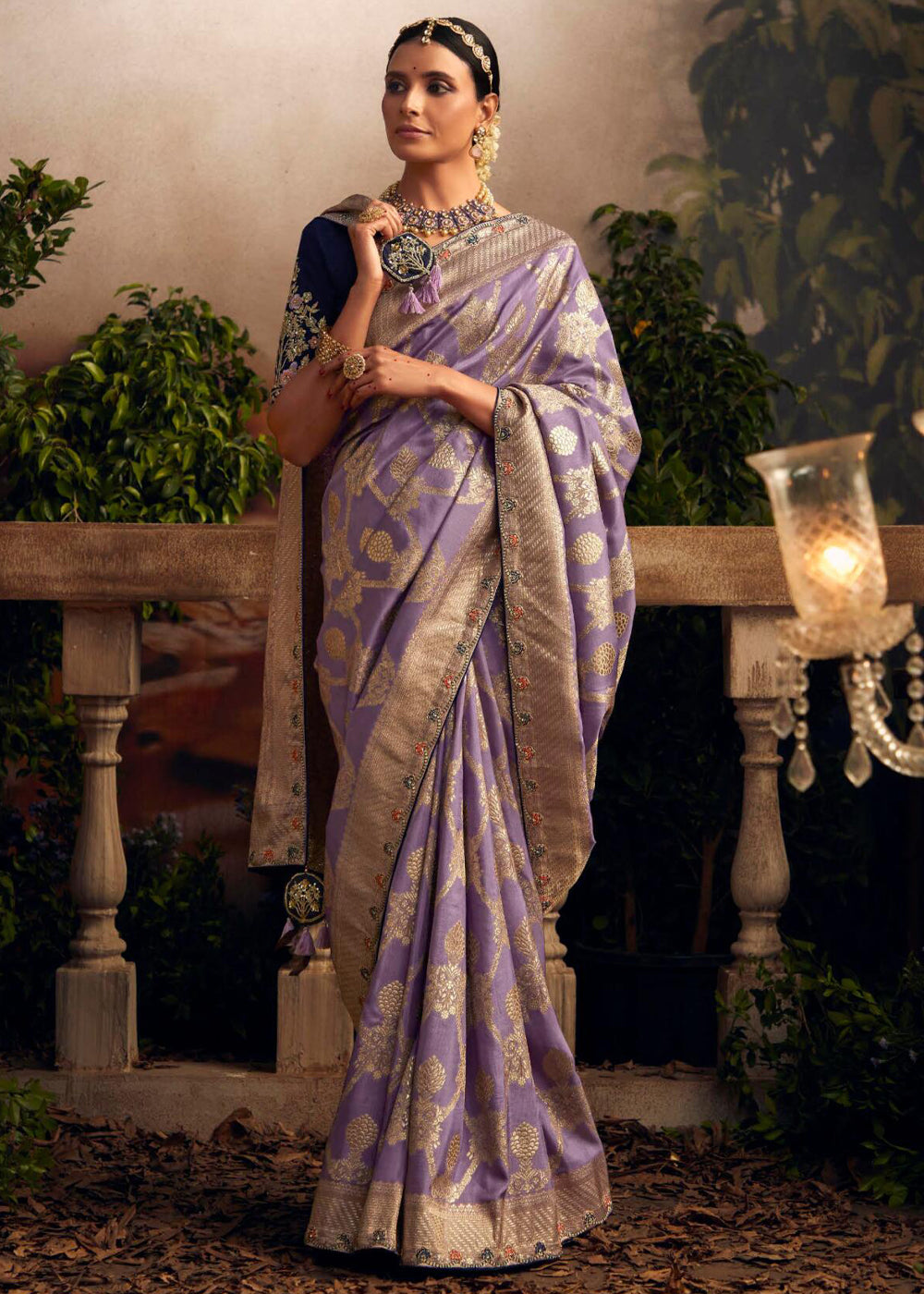 Falcon Lavender Woven Banarasi Designer Silk Saree