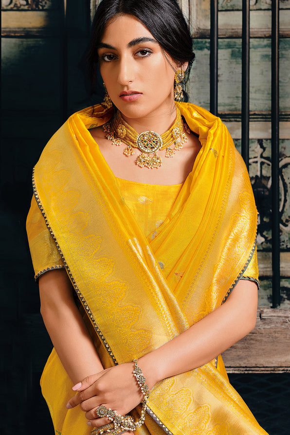 Saffron Yellow Zari Woven Banarasi Saree