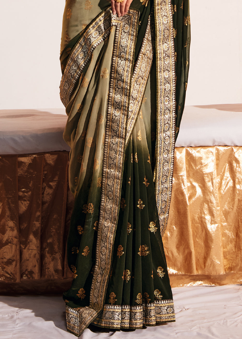 Misty Moss Green Woven Georgette Silk Saree