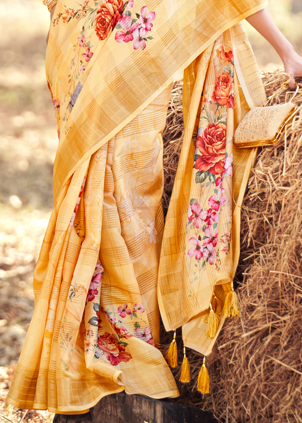 Fresh Yellow Floral Printed Cotton Silk Saree