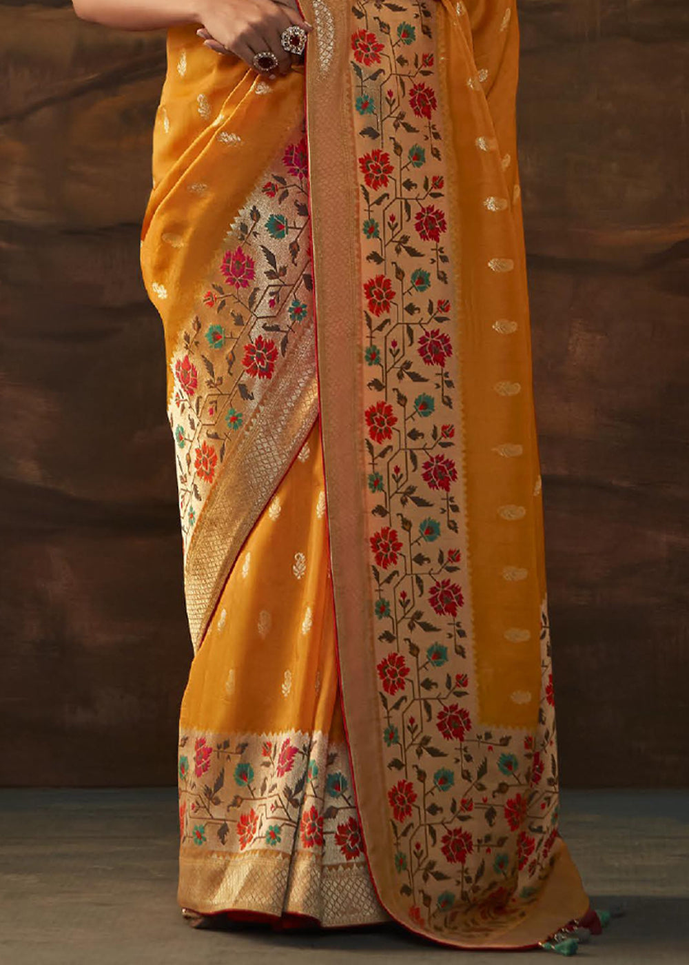 Meteor Orange Woven Paithani Banarasi Soft Silk Saree