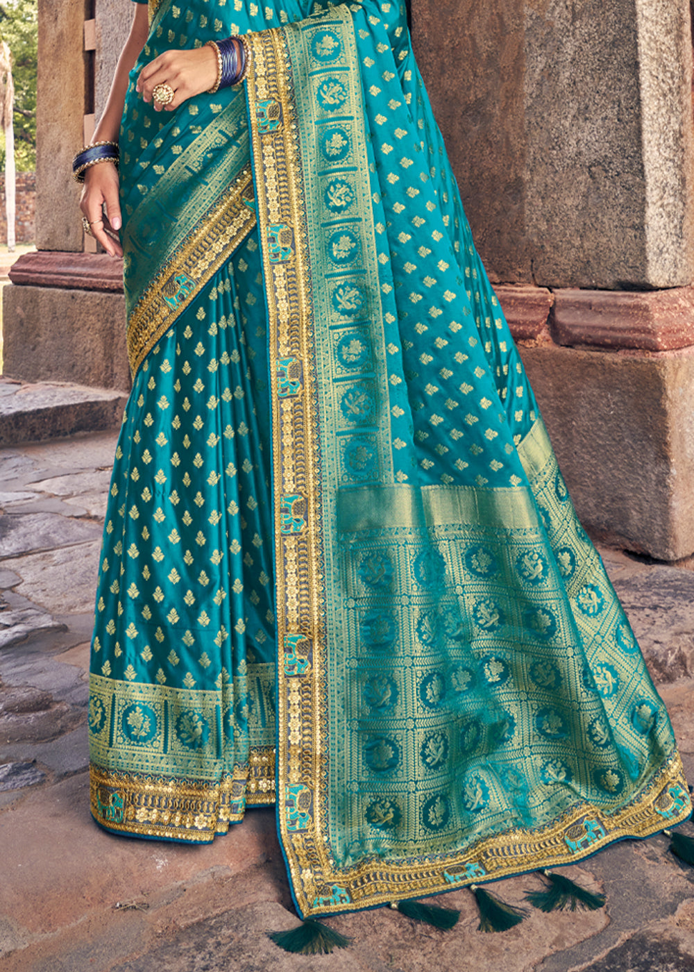 Astral Blue Zari Woven Designer Banarasi Saree