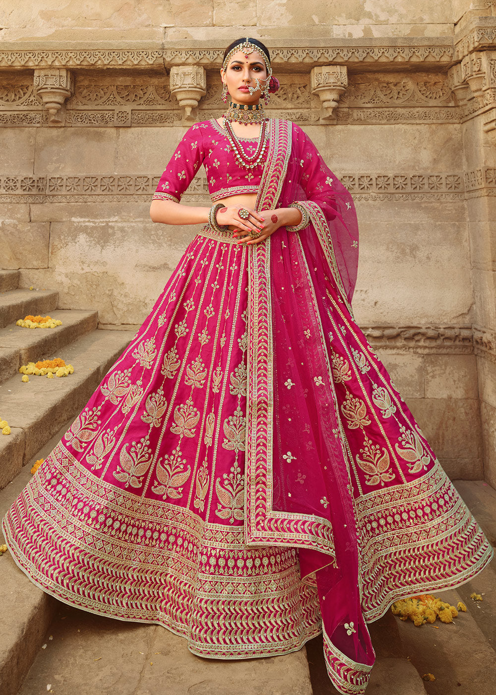 Rose Pearl Pink Silk Lehenga Choli With Heavy Zari Embroidery