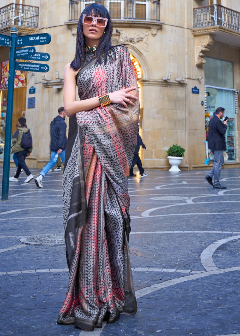 Multicolor Brown Printed Handloom Weaving Saree