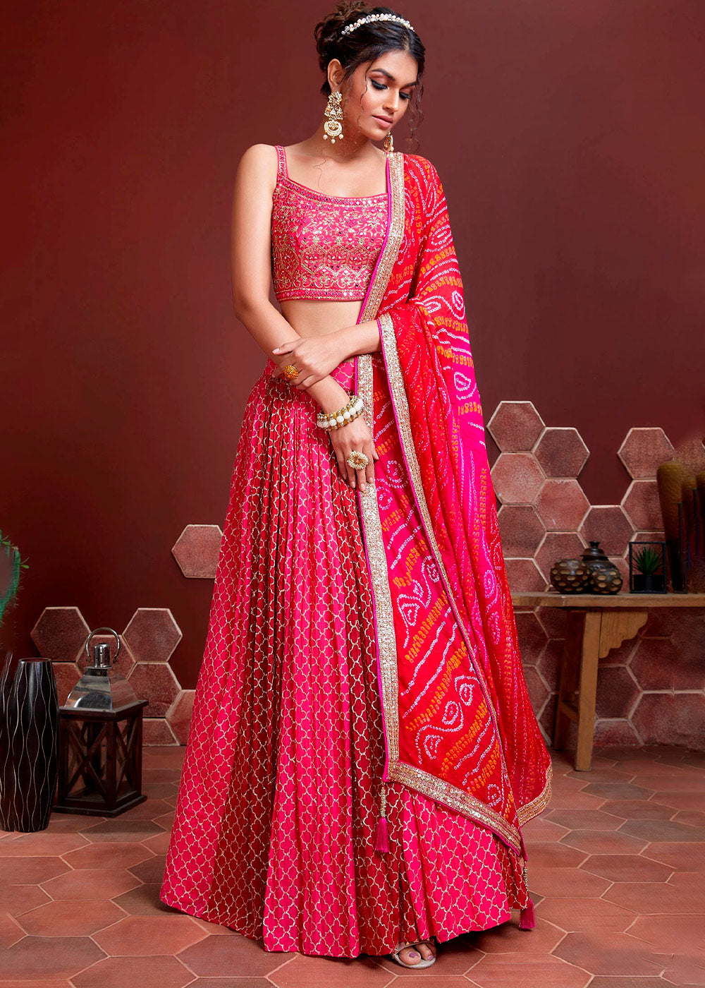 Mandy Pink Chinon Silk Lehenga Choli