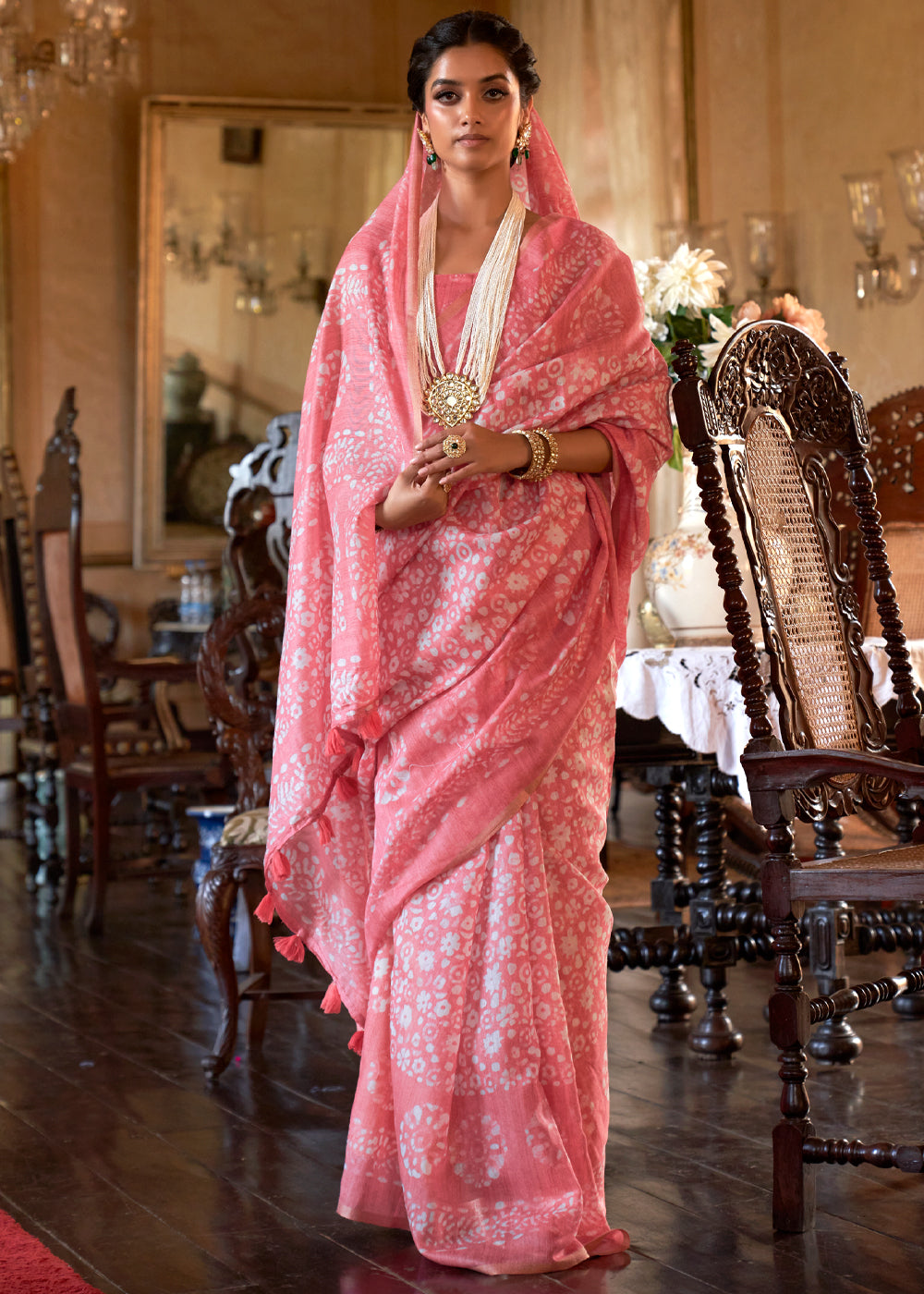 Sundown Pink Light Weight Linen Saree