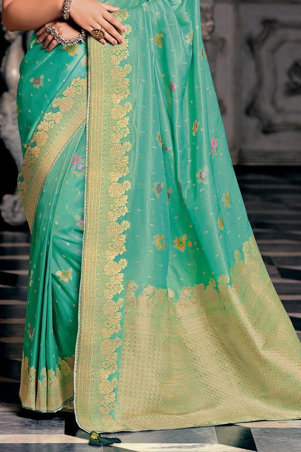 Polished Green Zari Woven Banarasi Saree