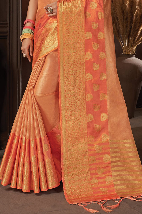 Apricot Orange Organza Saree