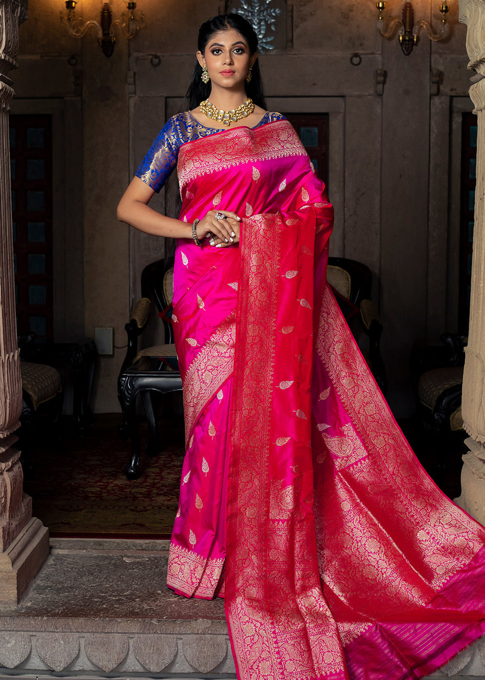 Persian Rose Pink Hand Woven Katan Pure Silk Saree