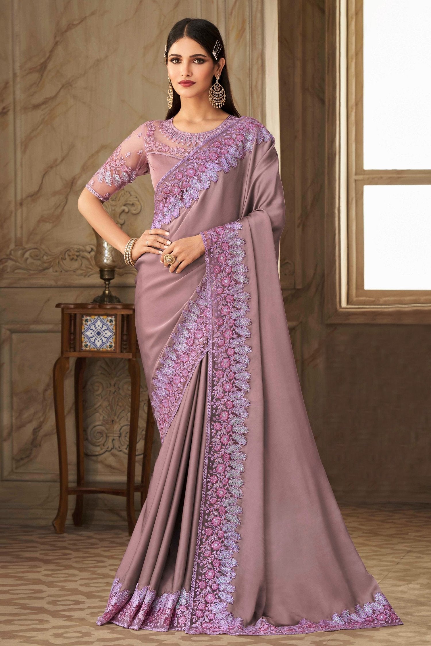 Brandy Rose Purple Designer Silk Saree