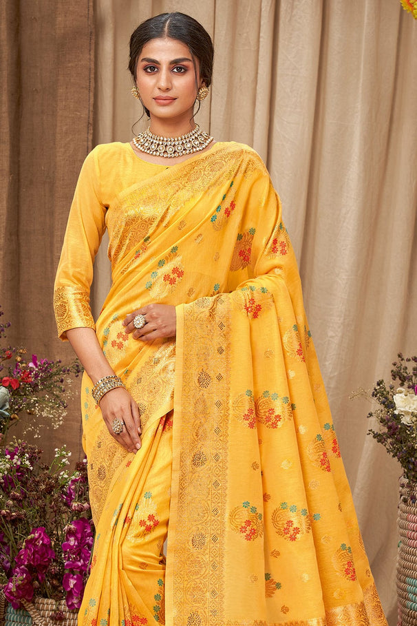 Sunglow Yellow Cotton Saree