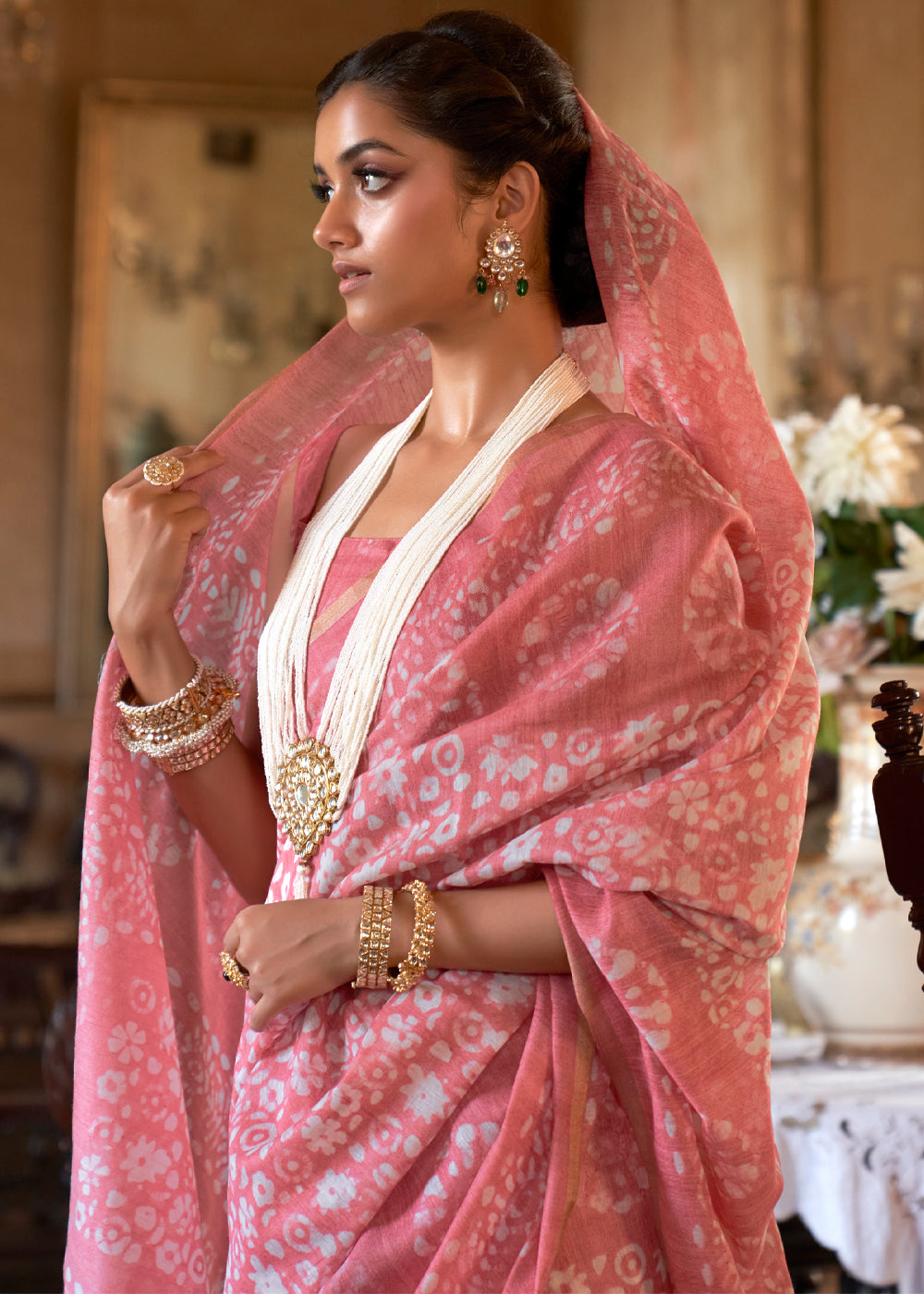 Sundown Pink Light Weight Linen Saree