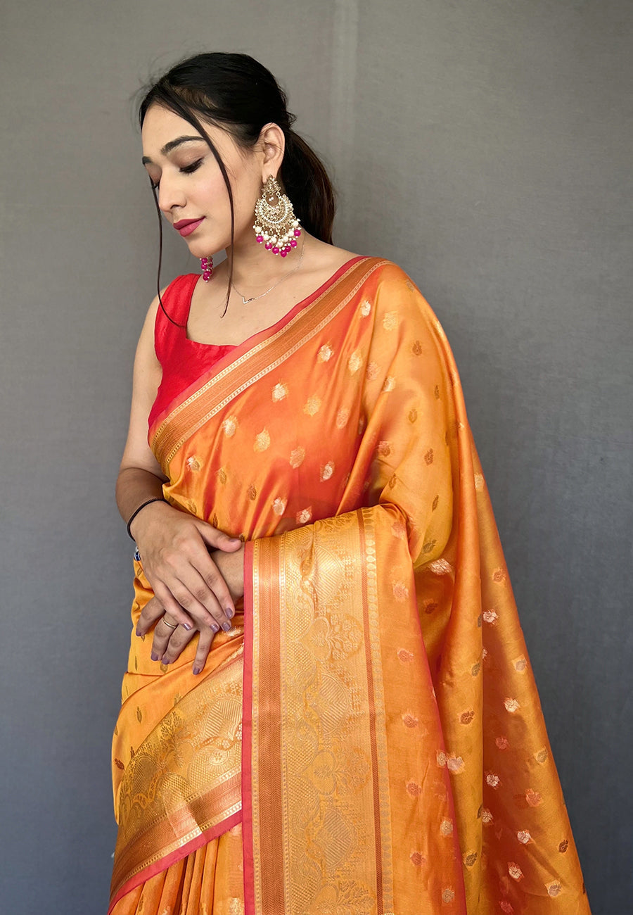 Crusta Orange Zari Woven Organza Silk Saree