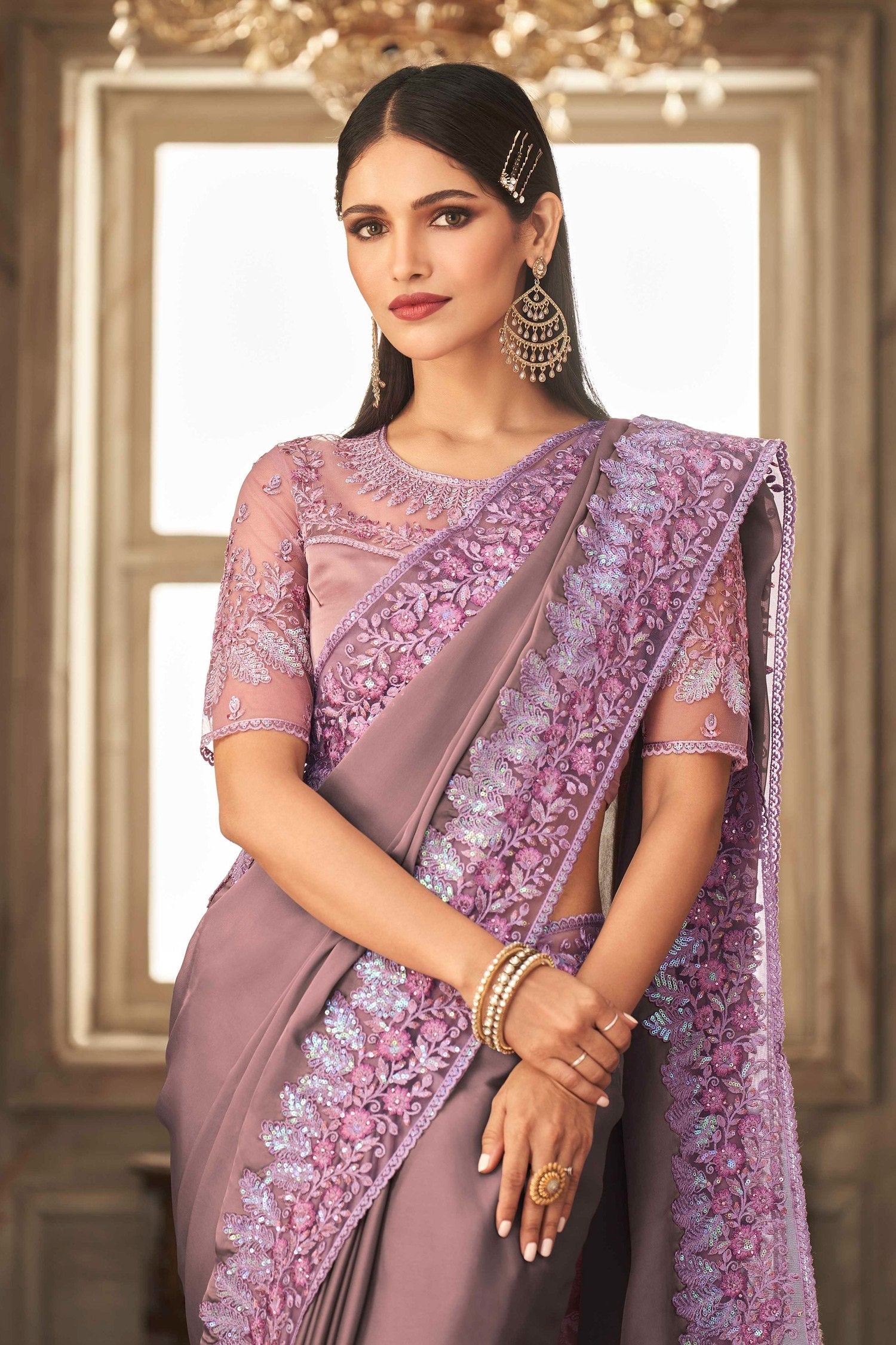 Brandy Rose Purple Designer Silk Saree