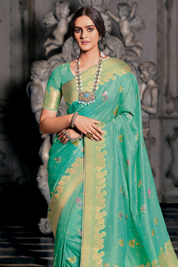 Polished Green Zari Woven Banarasi Saree