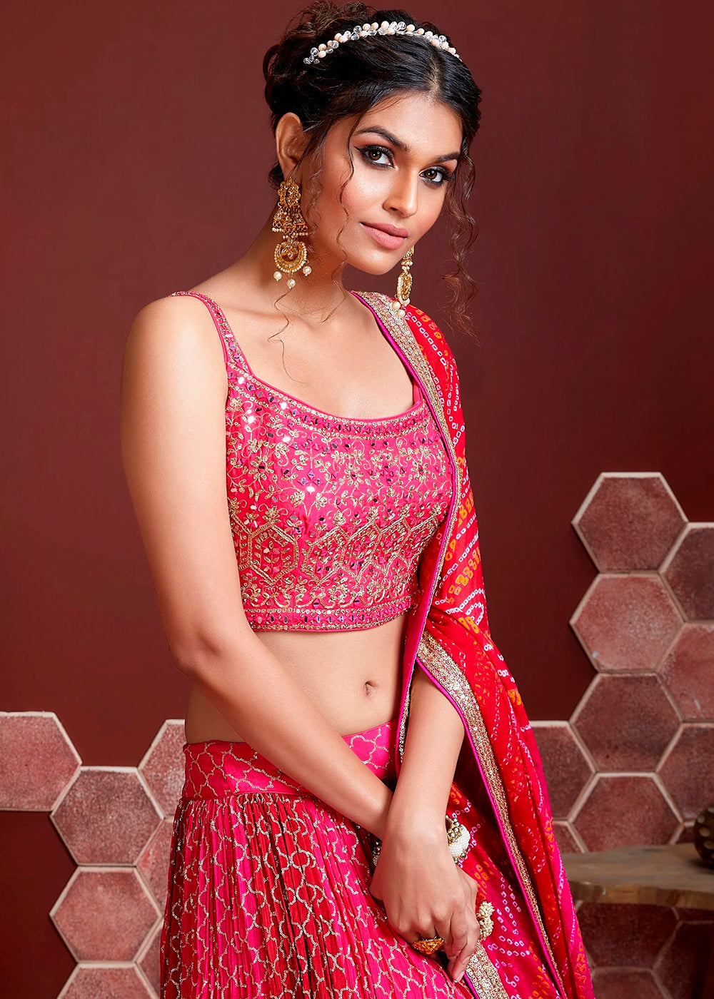 Mandy Pink Chinon Silk Lehenga Choli