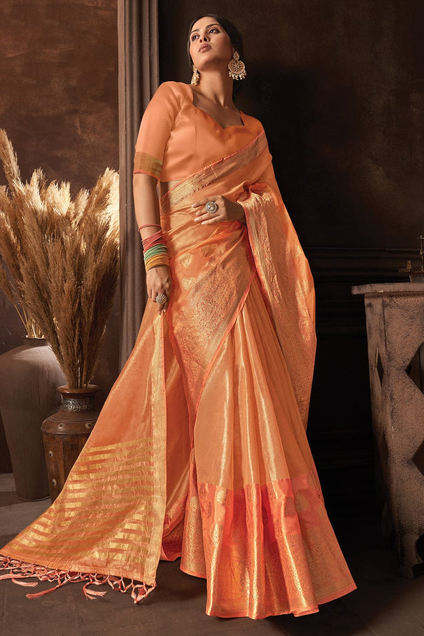 Apricot Orange Organza Saree