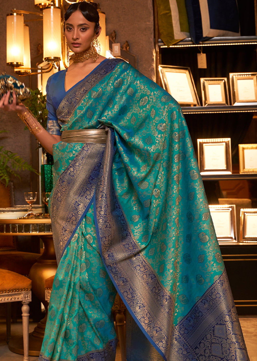 Atoll Green Woven Banarasi Soft Silk Saree