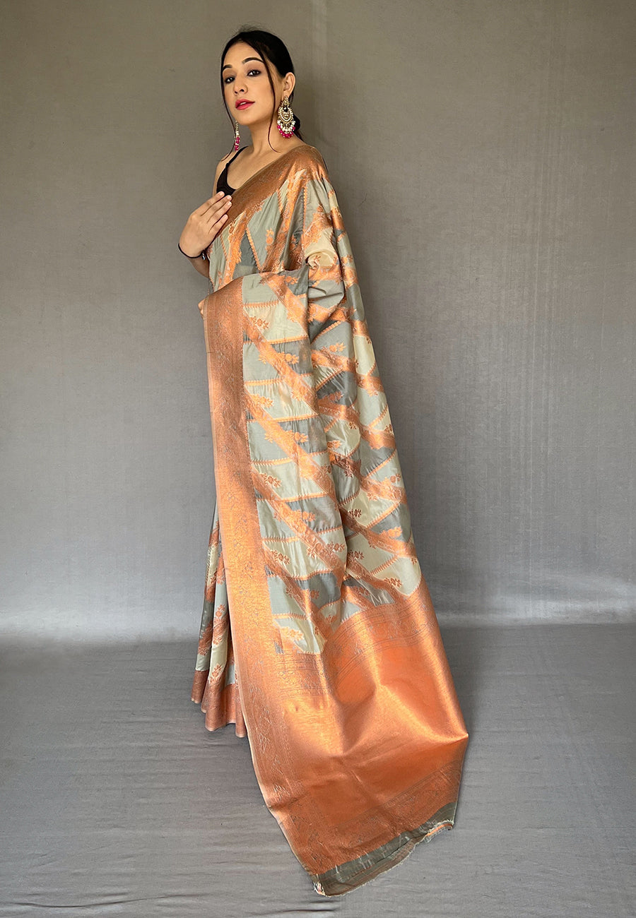 Clay Creek Grey Copper Zari Woven Organza Saree