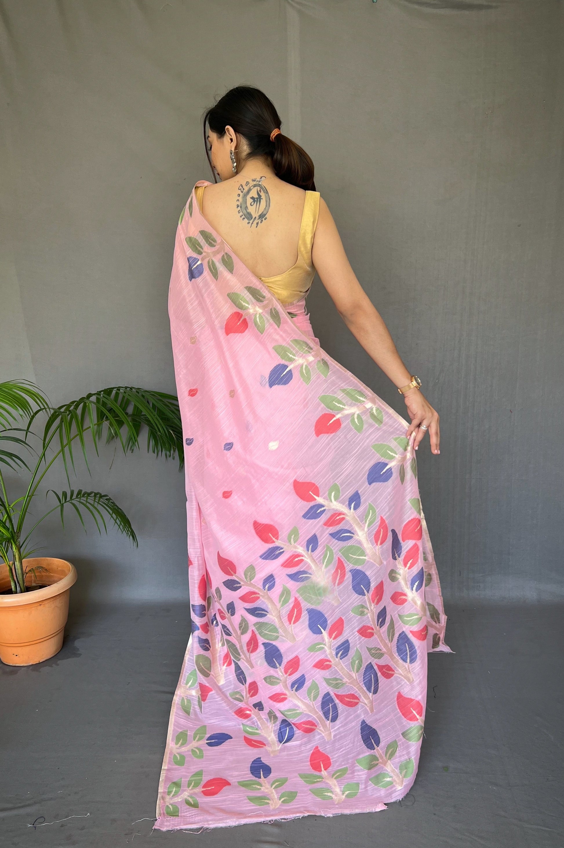 Pastel Pink Woven Cotton Jamdani Silk Saree