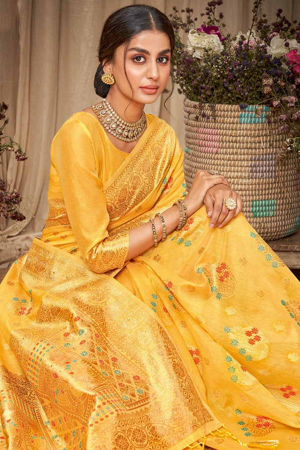 Sunglow Yellow Cotton Saree