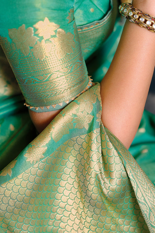 Polished Green Zari Woven Banarasi Saree