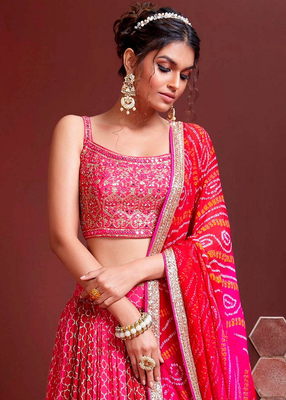 Mandy Pink Chinon Silk Lehenga Choli